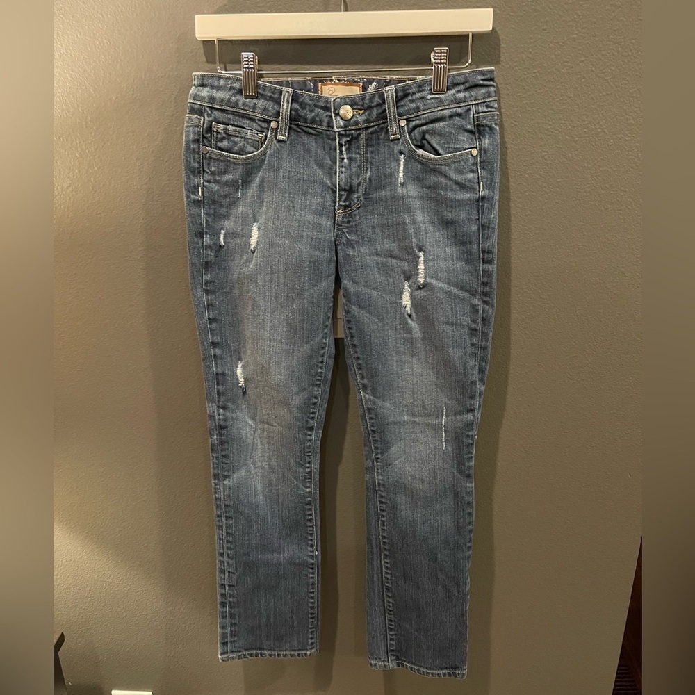 PAIGE Blue Distressed Ankle Jeans